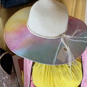 Tie dye Color Cream Hat with Pink and Yellow Accents